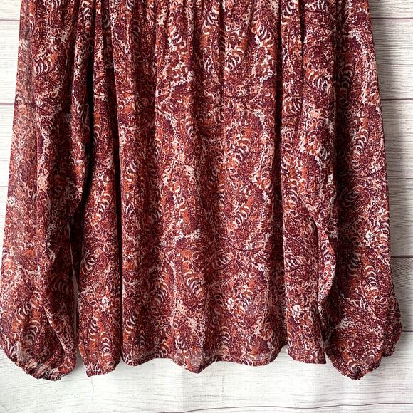 Joe Fresh Pink Paisley Blouse Long Sleeves Round Shirring Neckline Size XL - Picture 3 of 13